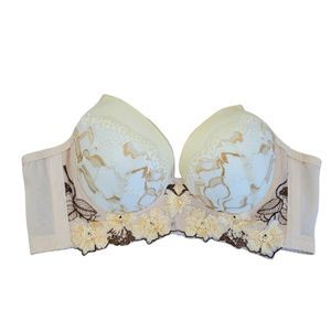 NWOT Chuns Cream Floral Strapless Underwire Bra 32C